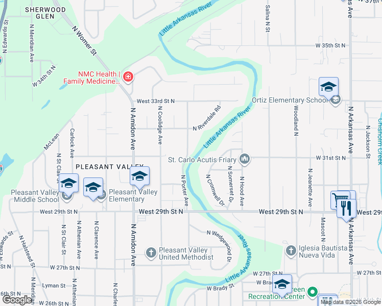 map of restaurants, bars, coffee shops, grocery stores, and more near 3206 North Porter Avenue in Wichita