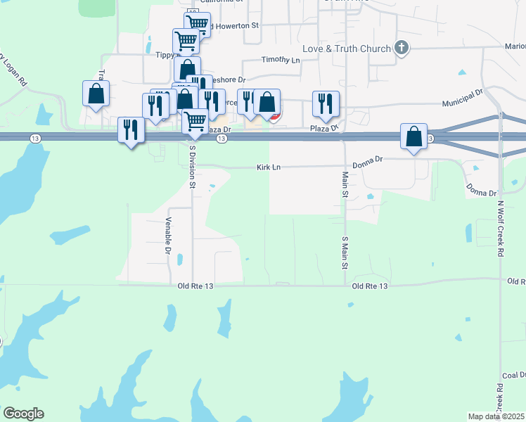 map of restaurants, bars, coffee shops, grocery stores, and more near 1609 Meadowbrook Drive in Carterville
