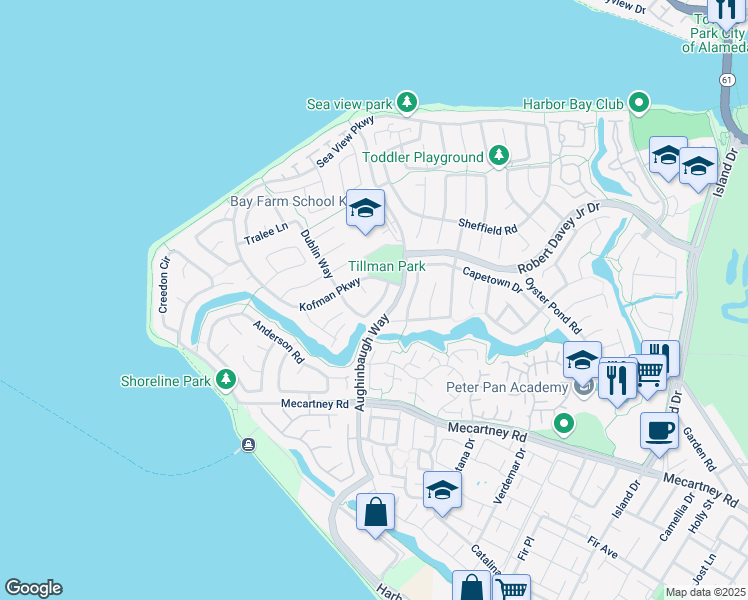 map of restaurants, bars, coffee shops, grocery stores, and more near 741 Limerick Lane in Alameda