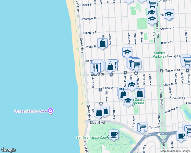 map of restaurants, bars, coffee shops, grocery stores, and more near in San Francisco