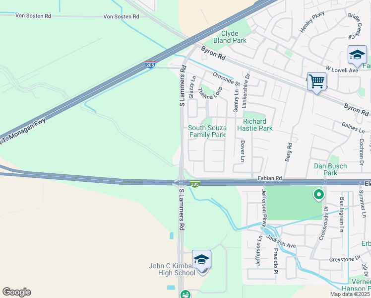 map of restaurants, bars, coffee shops, grocery stores, and more near 3255 Justin Court in Tracy