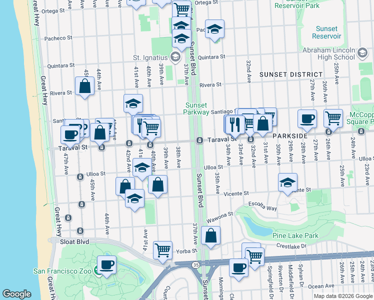 map of restaurants, bars, coffee shops, grocery stores, and more near in San Francisco