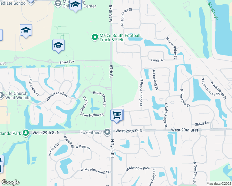 map of restaurants, bars, coffee shops, grocery stores, and more near 3224 87th Street in Wichita