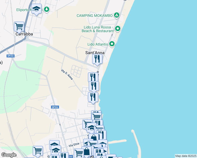 map of restaurants, bars, coffee shops, grocery stores, and more near 315 Via Spiaggia in Sant'Anna