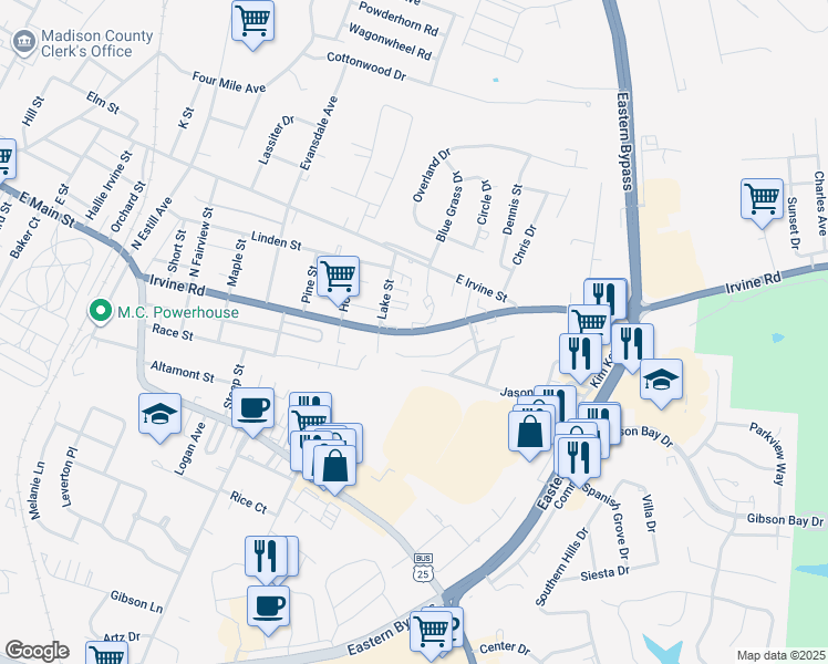 map of restaurants, bars, coffee shops, grocery stores, and more near East Main Street in Richmond