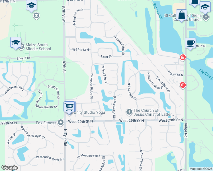 map of restaurants, bars, coffee shops, grocery stores, and more near 8131 West Westlakes Street in Wichita