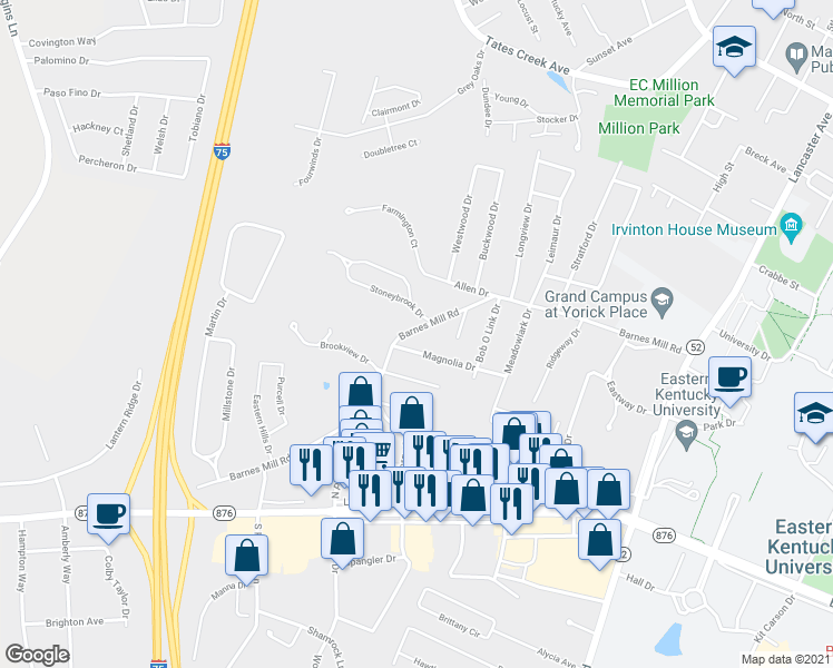 map of restaurants, bars, coffee shops, grocery stores, and more near 219 Magnolia Drive in Richmond