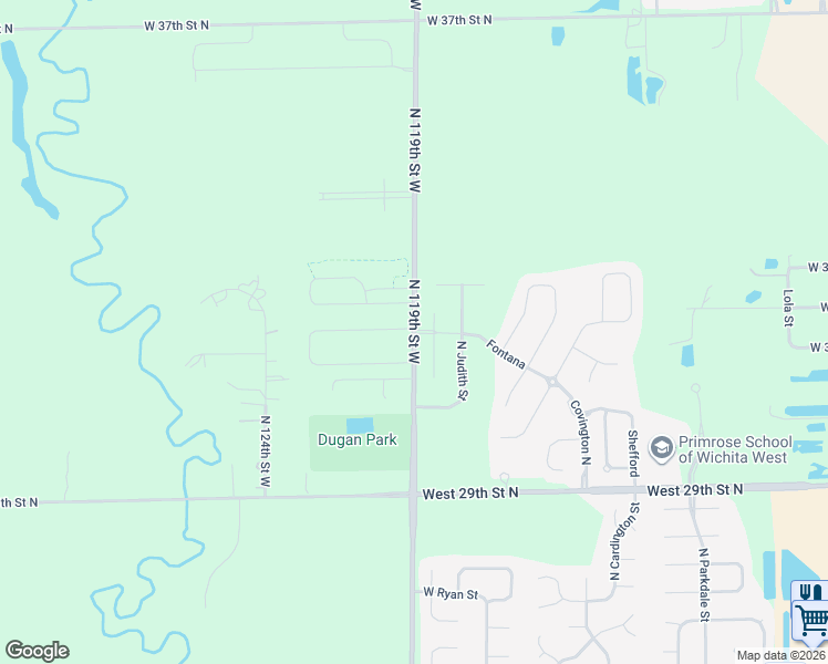 map of restaurants, bars, coffee shops, grocery stores, and more near 3217-3403 North 119th Street West in Wichita