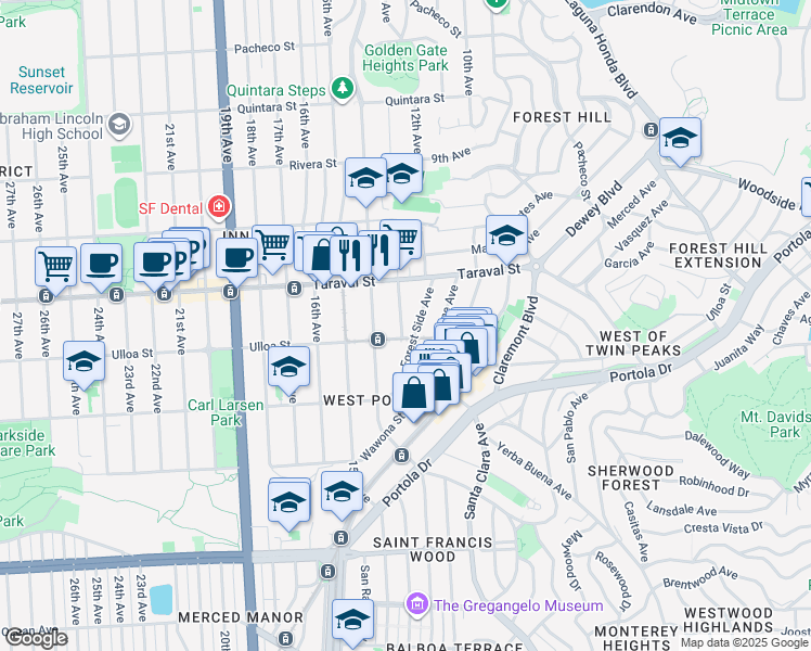 map of restaurants, bars, coffee shops, grocery stores, and more near in San Francisco