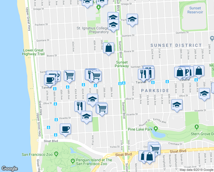 map of restaurants, bars, coffee shops, grocery stores, and more near in San Francisco