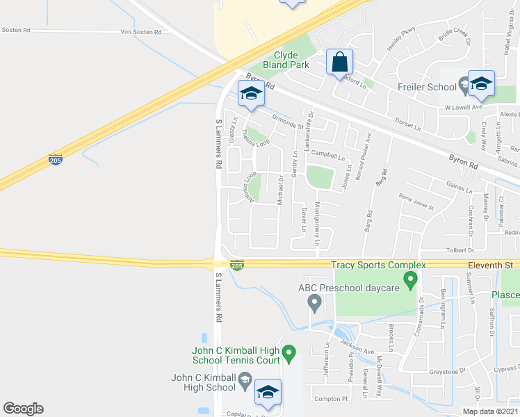 map of restaurants, bars, coffee shops, grocery stores, and more near 3215 Antonio Loop in Tracy