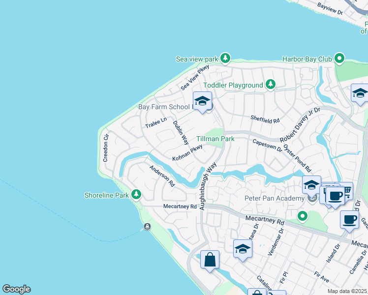 map of restaurants, bars, coffee shops, grocery stores, and more near 82 Applegate Way in Alameda