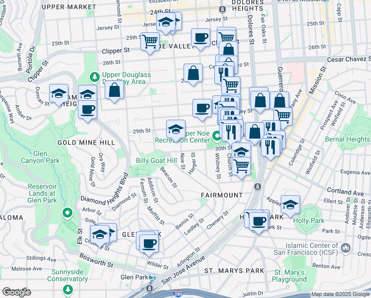 map of restaurants, bars, coffee shops, grocery stores, and more near in San Francisco
