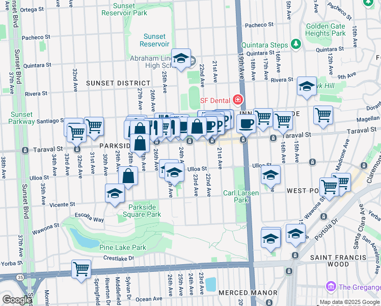 map of restaurants, bars, coffee shops, grocery stores, and more near 2471 24th Avenue in San Francisco