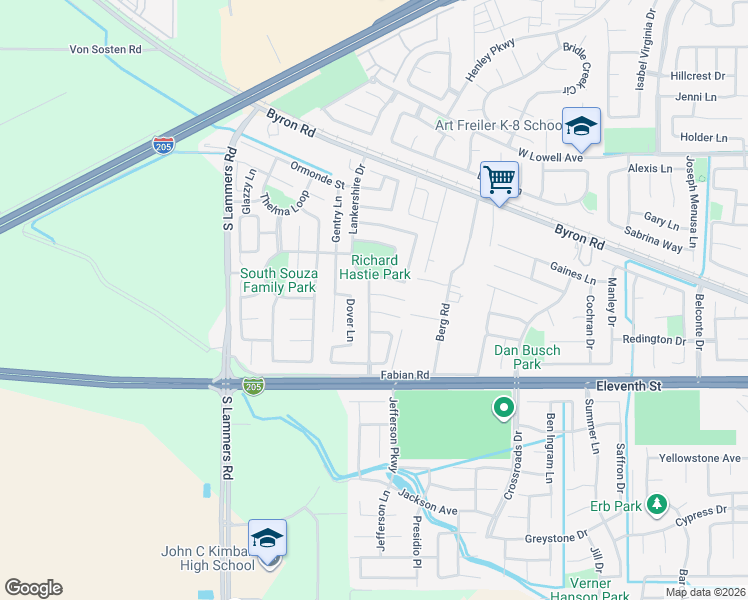 map of restaurants, bars, coffee shops, grocery stores, and more near 2964 Whigham Court in Tracy