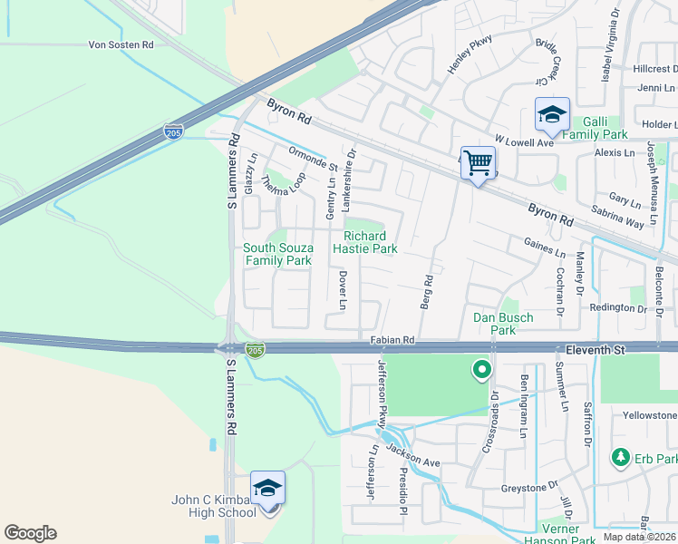 map of restaurants, bars, coffee shops, grocery stores, and more near 1235 Dover Lane in Tracy