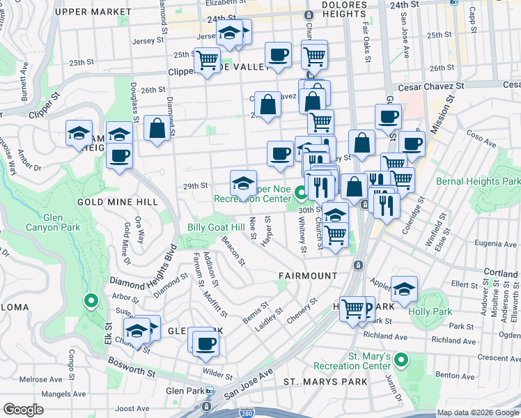 map of restaurants, bars, coffee shops, grocery stores, and more near in San Francisco