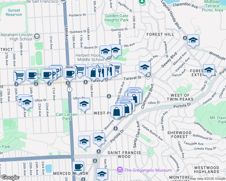 map of restaurants, bars, coffee shops, grocery stores, and more near in San Francisco