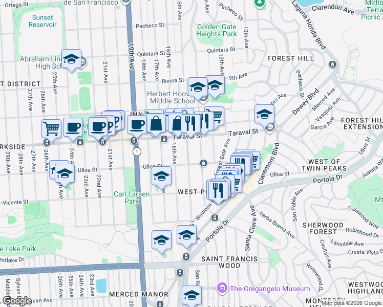 map of restaurants, bars, coffee shops, grocery stores, and more near in San Francisco