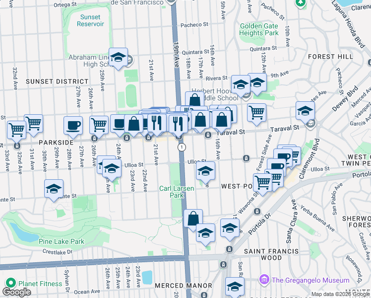 map of restaurants, bars, coffee shops, grocery stores, and more near in San Francisco