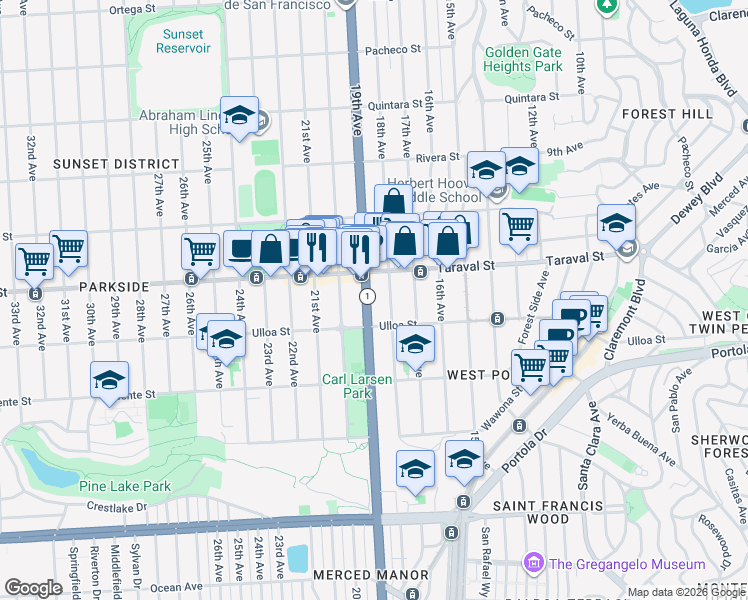 map of restaurants, bars, coffee shops, grocery stores, and more near in San Francisco