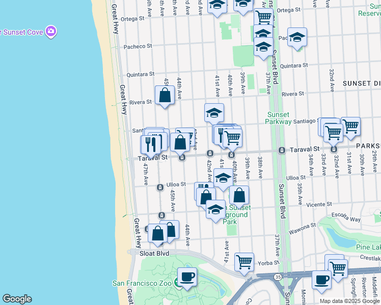 map of restaurants, bars, coffee shops, grocery stores, and more near in San Francisco