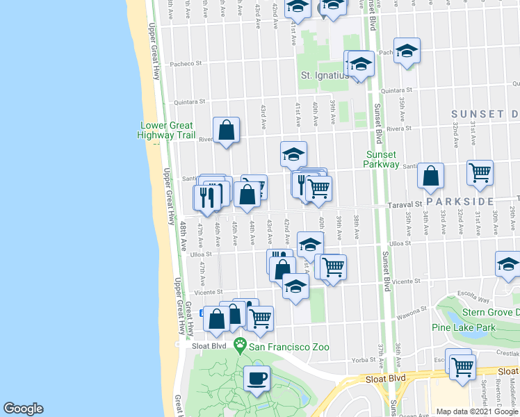 map of restaurants, bars, coffee shops, grocery stores, and more near in San Francisco