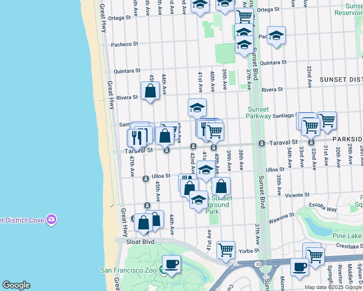map of restaurants, bars, coffee shops, grocery stores, and more near in San Francisco
