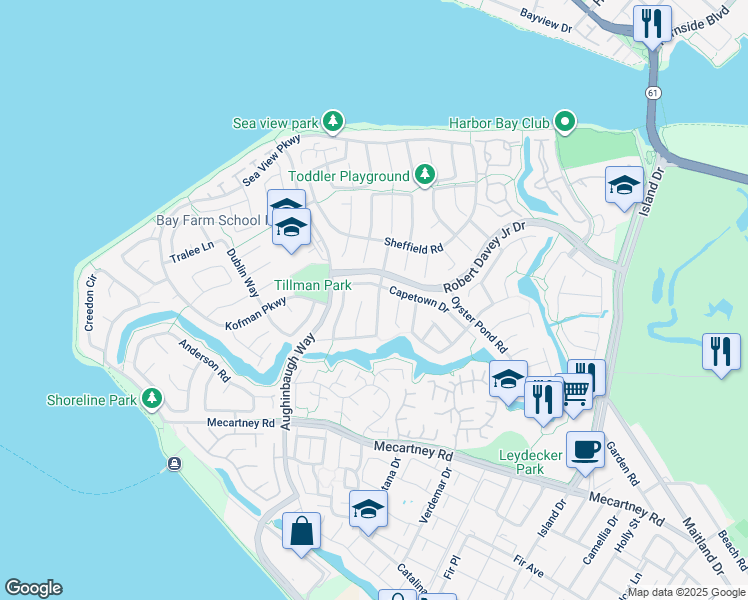 map of restaurants, bars, coffee shops, grocery stores, and more near 311 Channing Way in Alameda