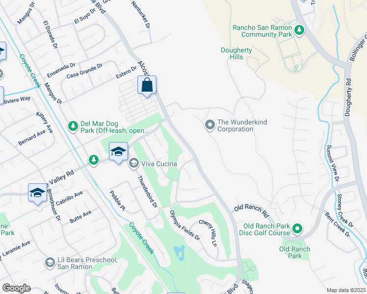 map of restaurants, bars, coffee shops, grocery stores, and more near 9713 Alcosta Boulevard in San Ramon