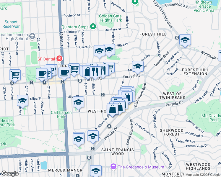 map of restaurants, bars, coffee shops, grocery stores, and more near in San Francisco