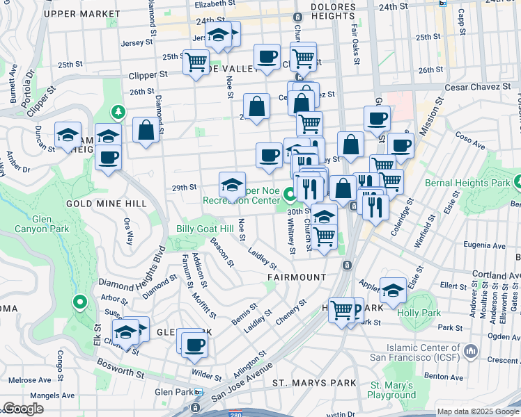 map of restaurants, bars, coffee shops, grocery stores, and more near in San Francisco