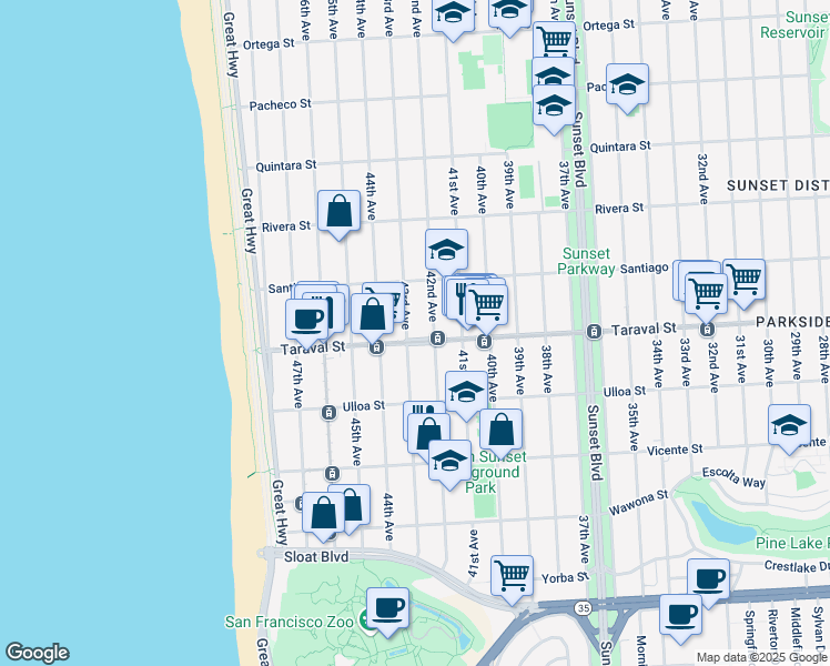 map of restaurants, bars, coffee shops, grocery stores, and more near in San Francisco