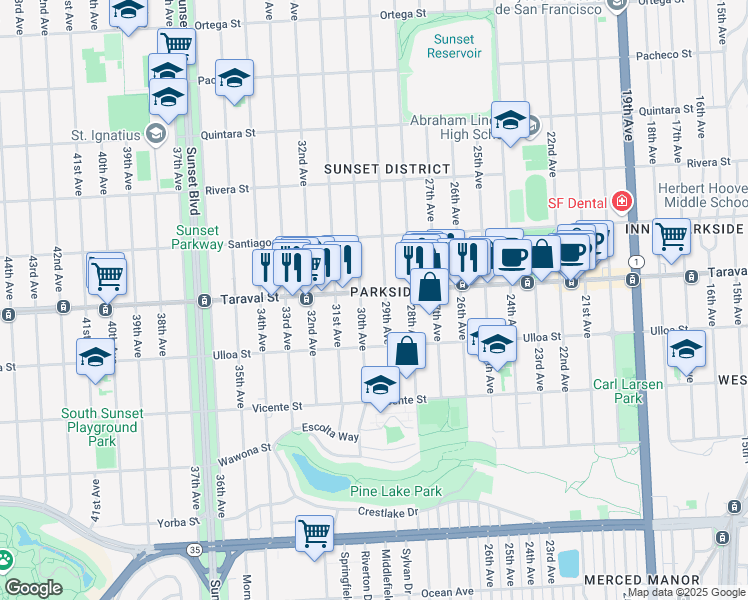 map of restaurants, bars, coffee shops, grocery stores, and more near in San Francisco