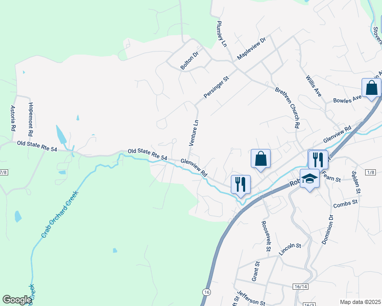 map of restaurants, bars, coffee shops, grocery stores, and more near 135 Venture Ln in Crab Orchard