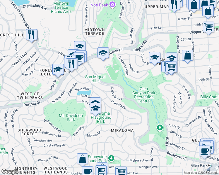 map of restaurants, bars, coffee shops, grocery stores, and more near 292 Evelyn Way in San Francisco
