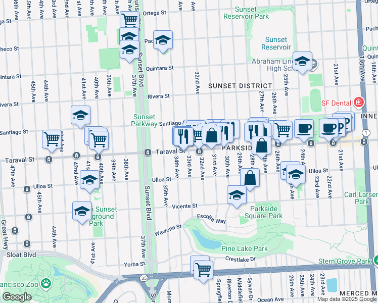 map of restaurants, bars, coffee shops, grocery stores, and more near in San Francisco