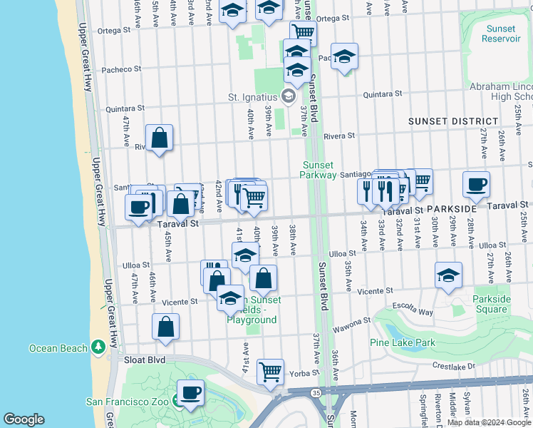 map of restaurants, bars, coffee shops, grocery stores, and more near in San Francisco