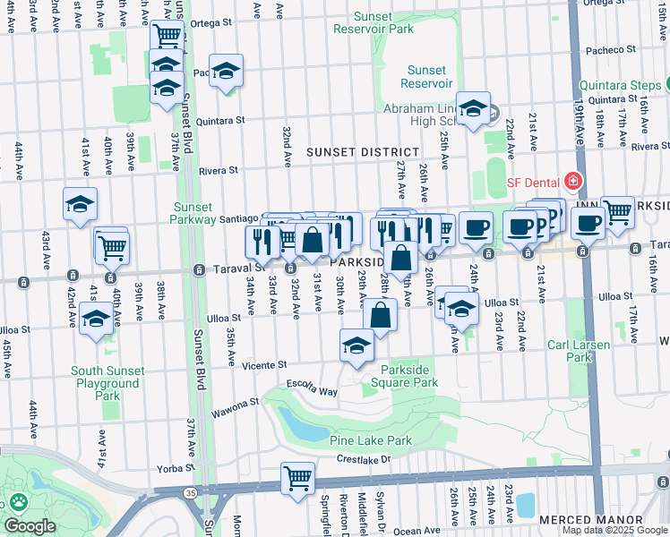 map of restaurants, bars, coffee shops, grocery stores, and more near in San Francisco