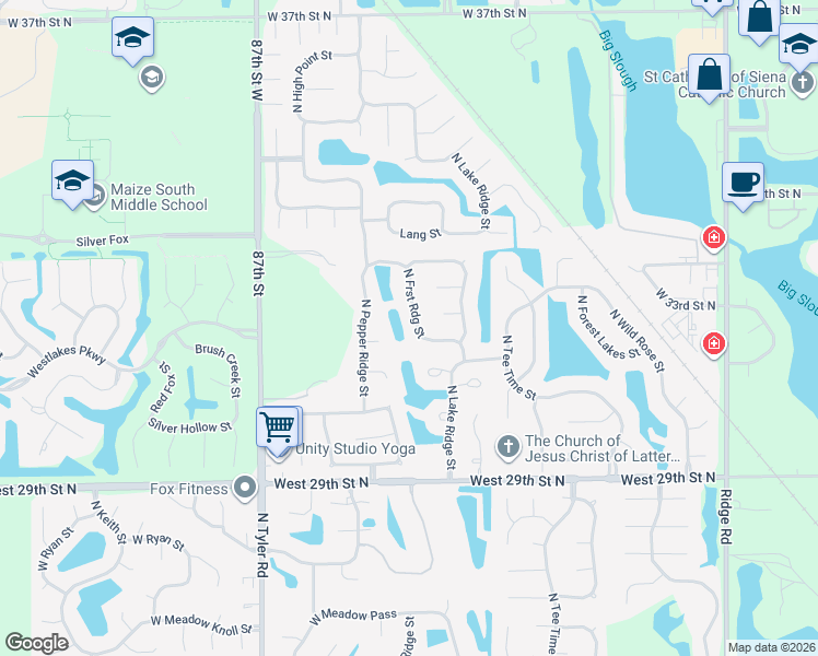 map of restaurants, bars, coffee shops, grocery stores, and more near 3228-3302 North Forest Ridge Street in Wichita