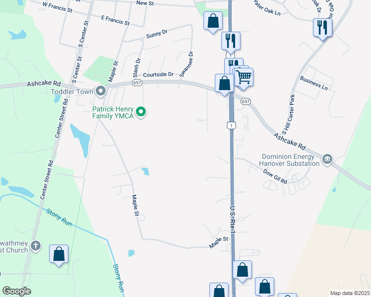 map of restaurants, bars, coffee shops, grocery stores, and more near 12295 Dabney Lane in Ashland