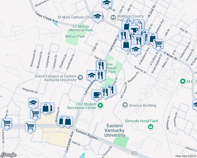 map of restaurants, bars, coffee shops, grocery stores, and more near 521 Lancaster Avenue in Richmond