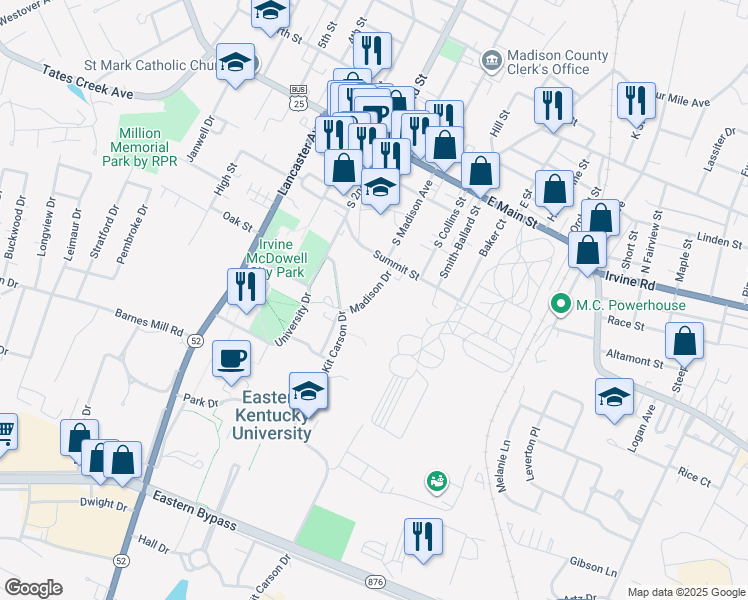 map of restaurants, bars, coffee shops, grocery stores, and more near 314 Madison Drive in Richmond