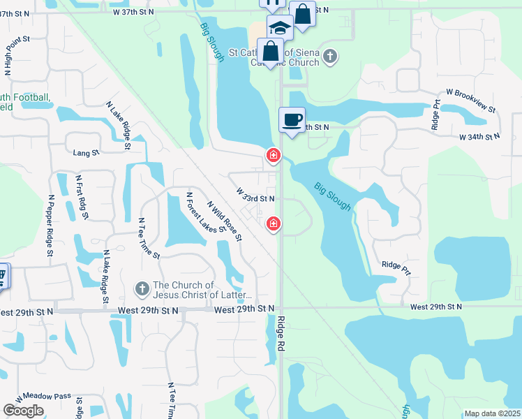 map of restaurants, bars, coffee shops, grocery stores, and more near 7330 33 Rd St in Wichita