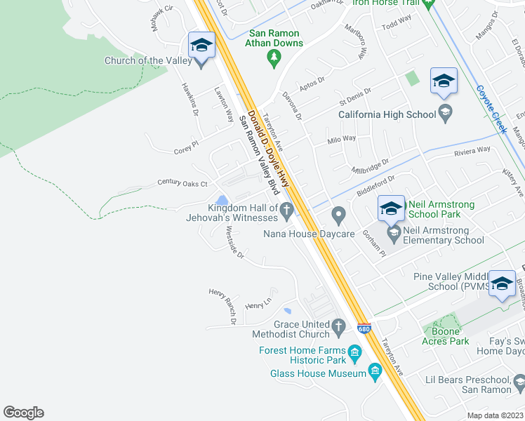 map of restaurants, bars, coffee shops, grocery stores, and more near 156 Elisha Lane in San Ramon