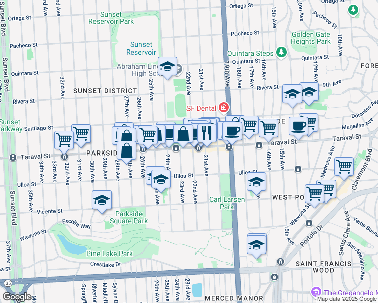 map of restaurants, bars, coffee shops, grocery stores, and more near in San Francisco