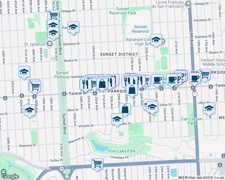 map of restaurants, bars, coffee shops, grocery stores, and more near in San Francisco
