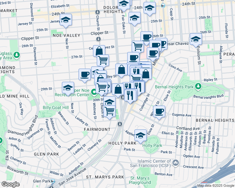 map of restaurants, bars, coffee shops, grocery stores, and more near in San Francisco