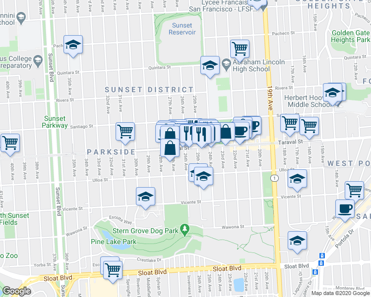 map of restaurants, bars, coffee shops, grocery stores, and more near in San Francisco