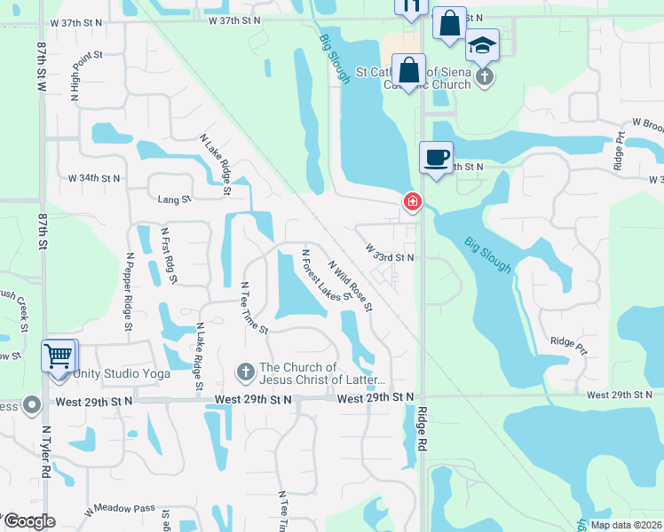 map of restaurants, bars, coffee shops, grocery stores, and more near 3239 North Wild Rose Street in Wichita